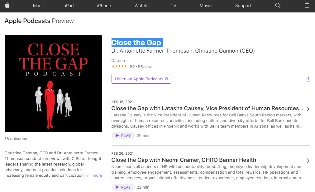 A close the gap podcast is on the apple podcasts preview page