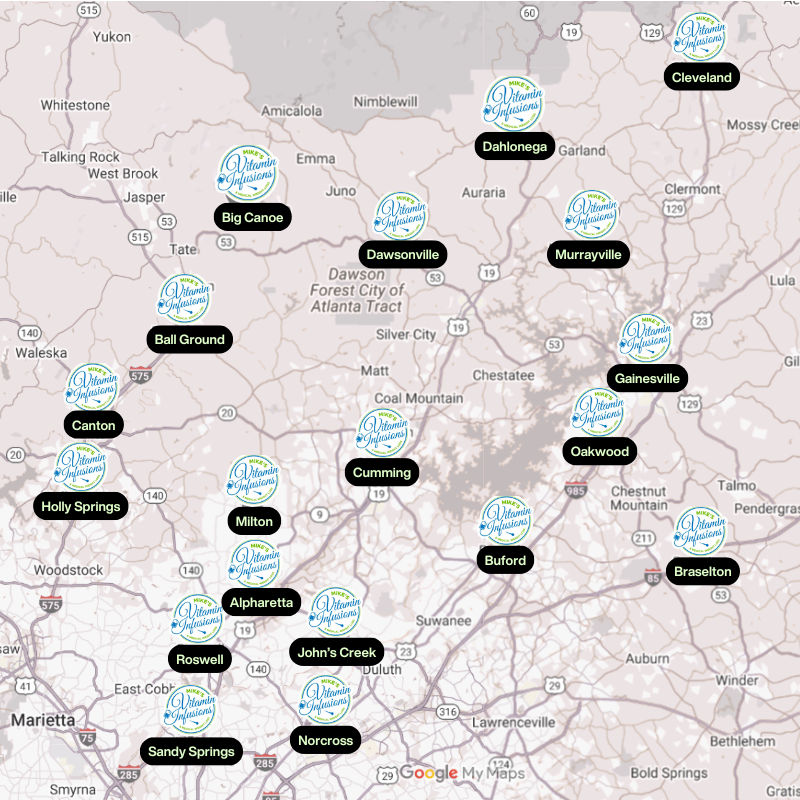 Map of north Georgia with location markers, advertising Georgia's tourism experiences.