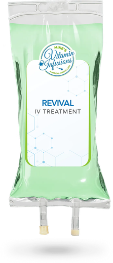 Green IV bag labeled "REVIVAL."