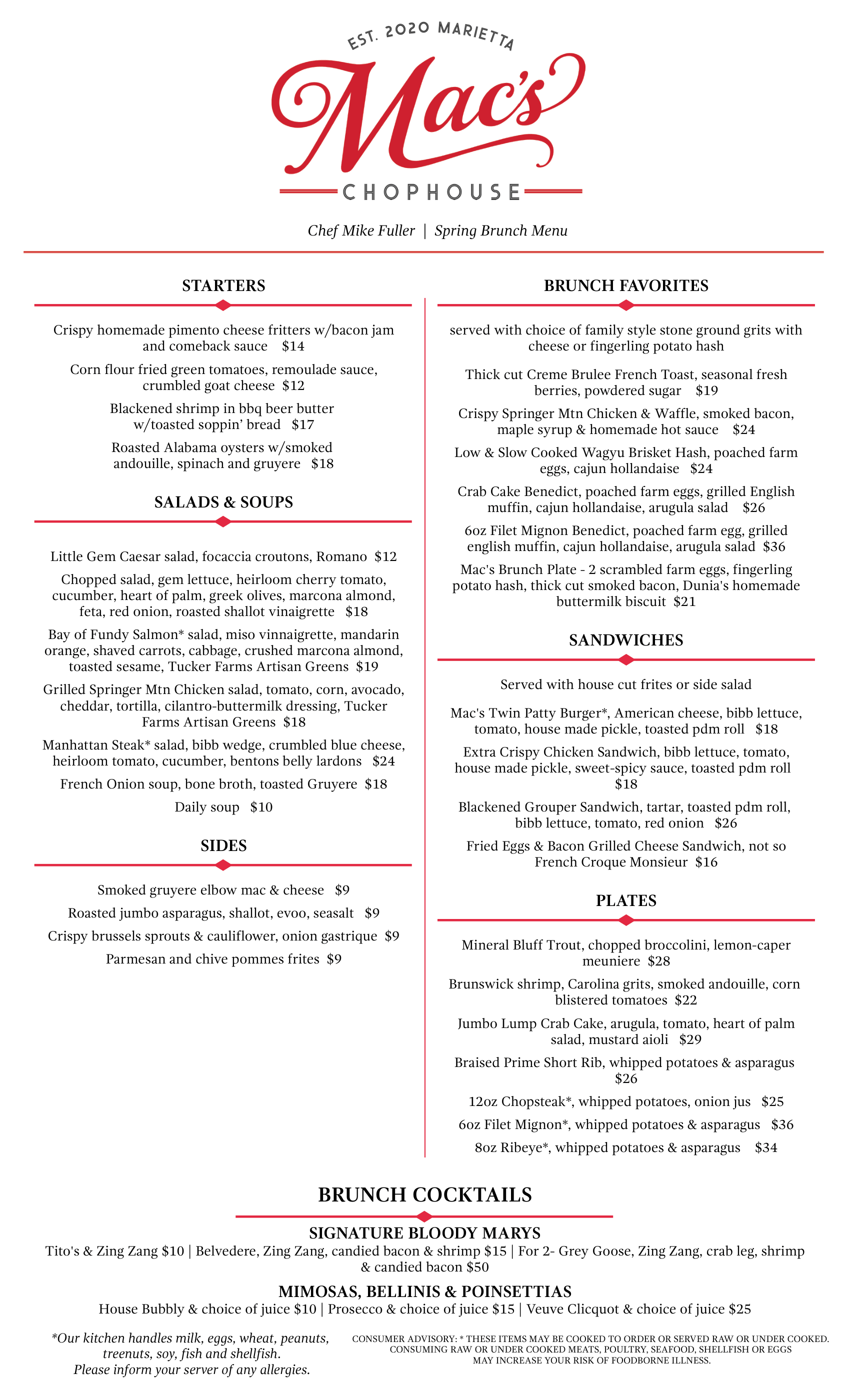 Mac's Brunch Menu