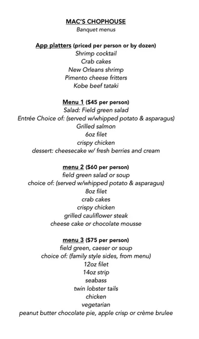 Chophouse Menu — MENU