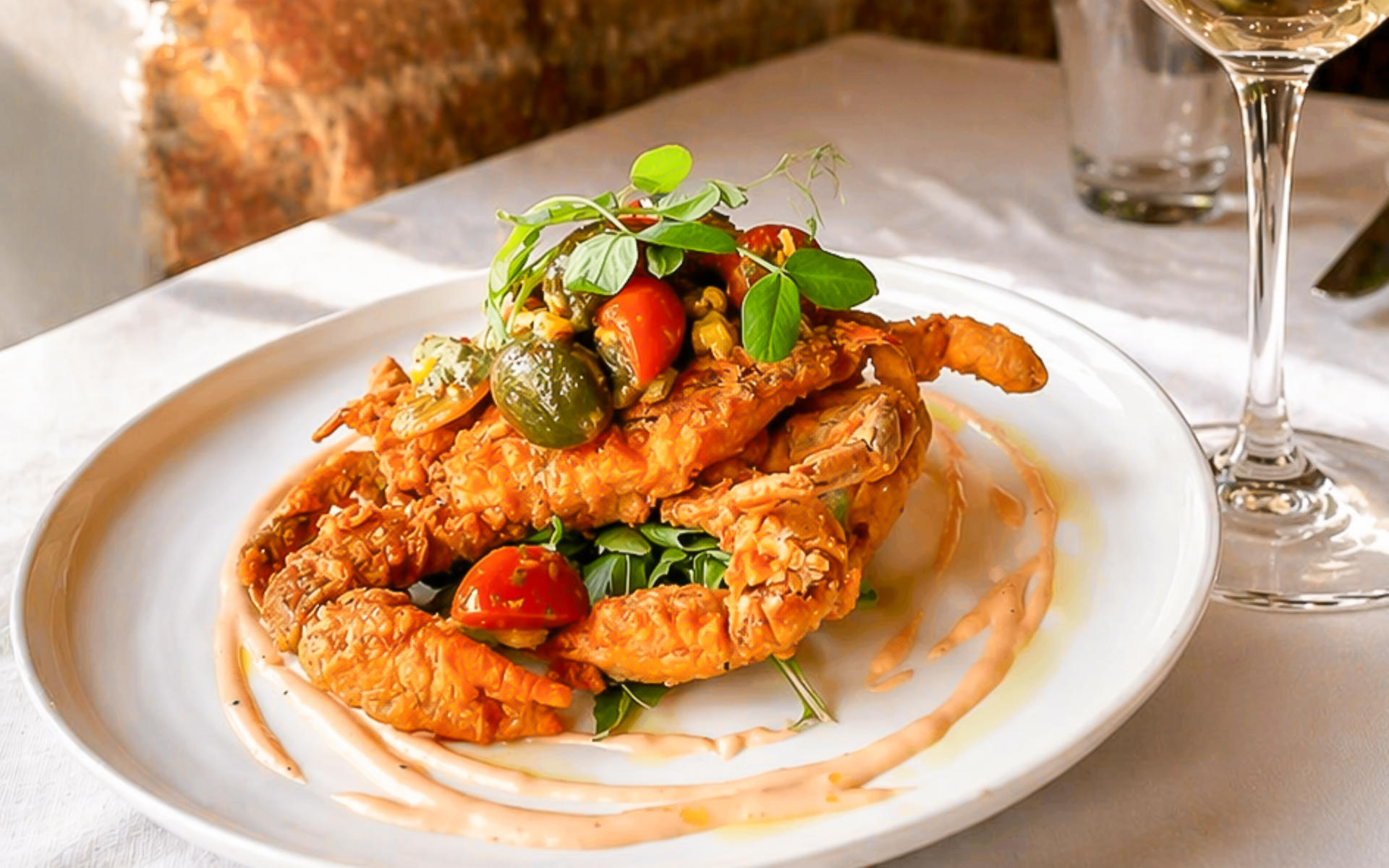 Fried Crab and wine