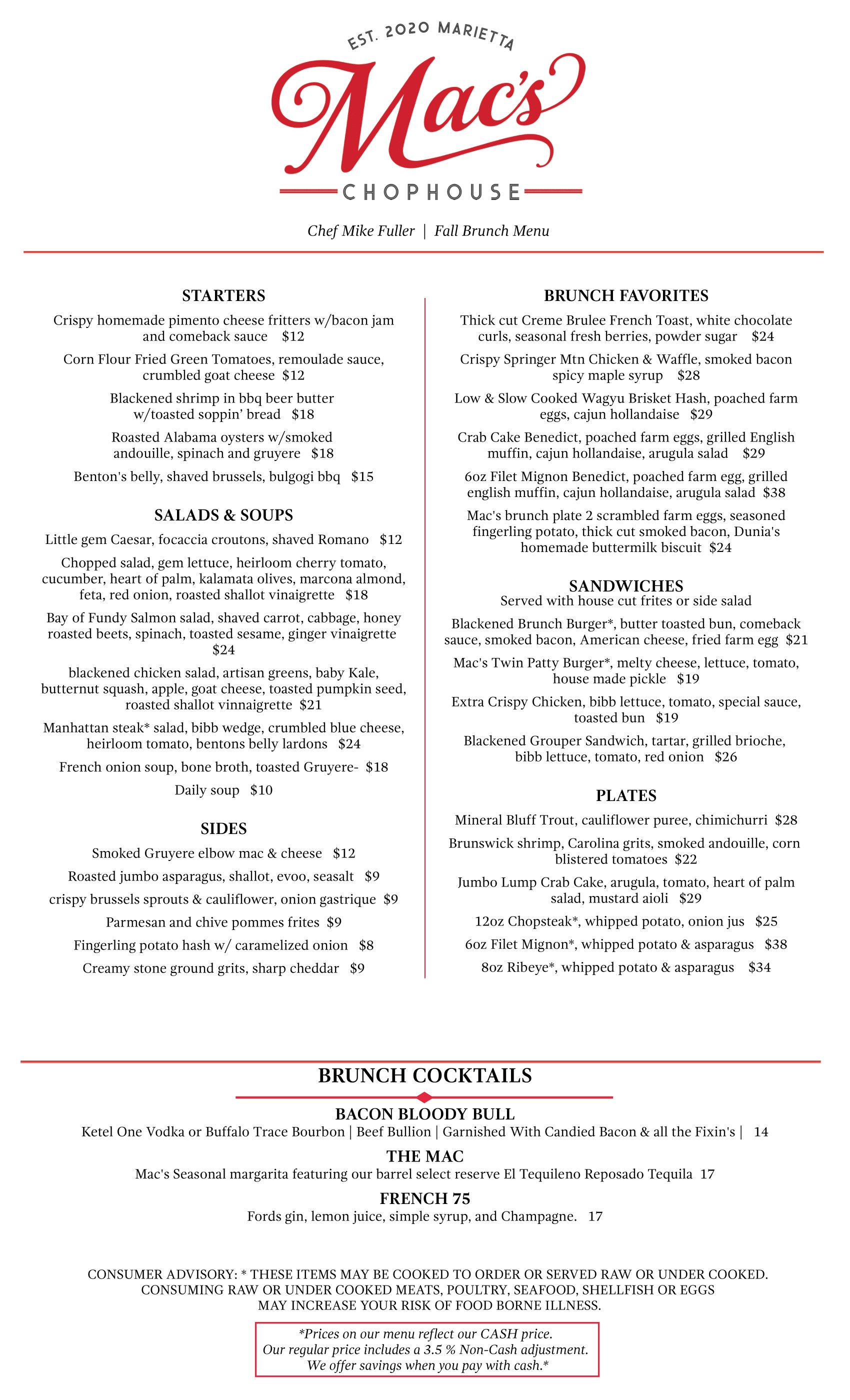 Mac's Brunch Menu Mac's Brunch Menu