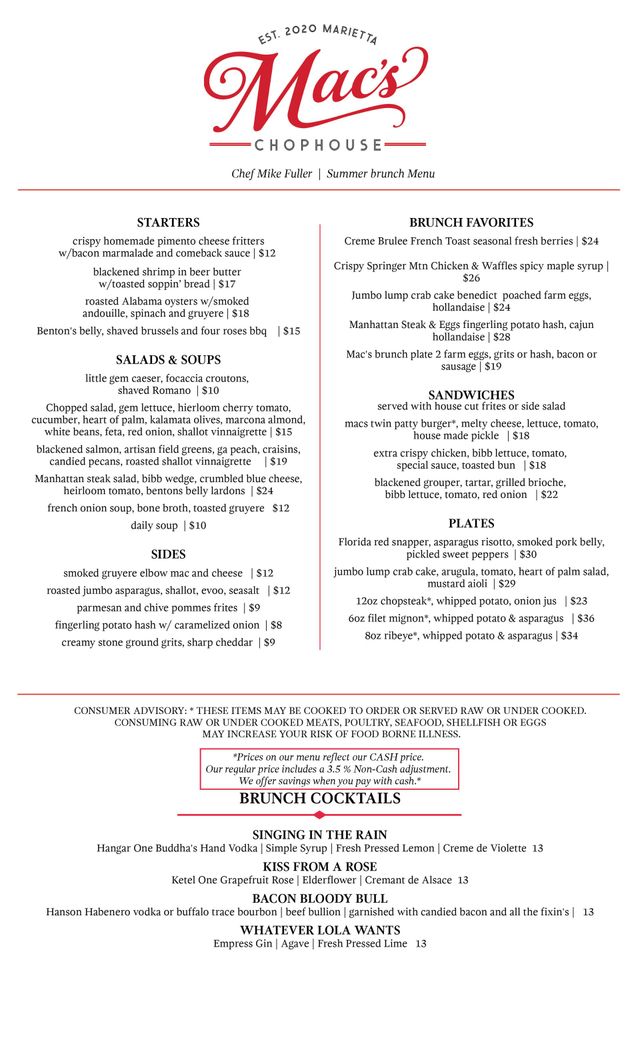 Chophouse Menu — MENU