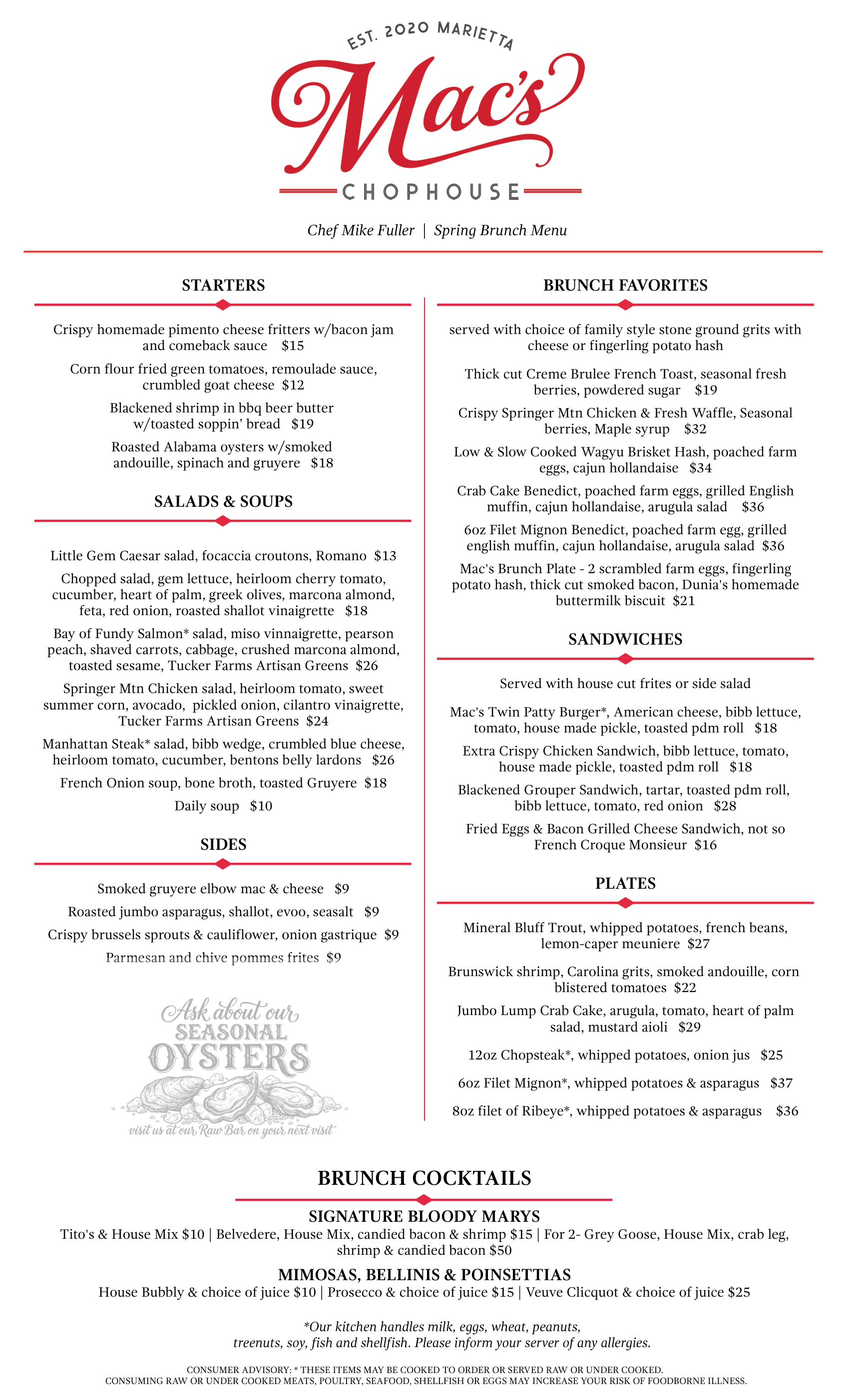 Mac's Brunch Menu Mac's Brunch Menu