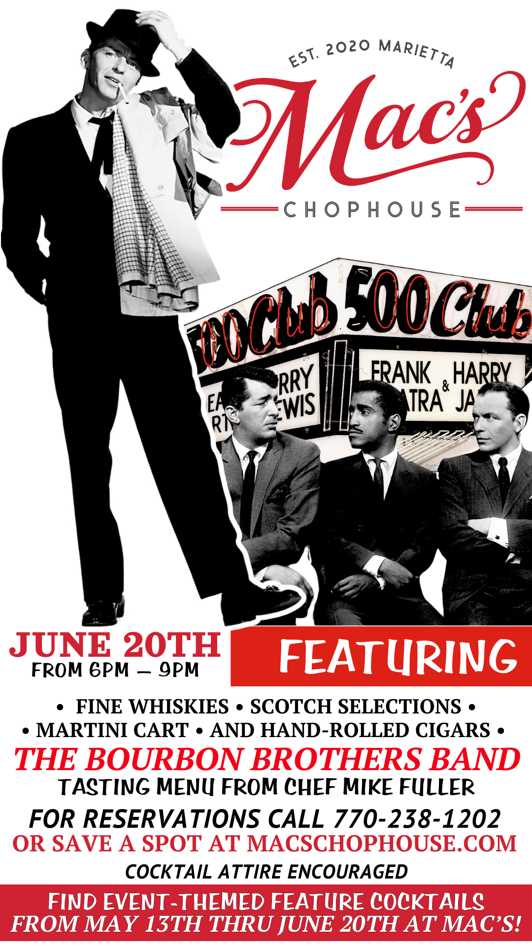 A poster for mac 's chophouse featuring the bourbon brothers band