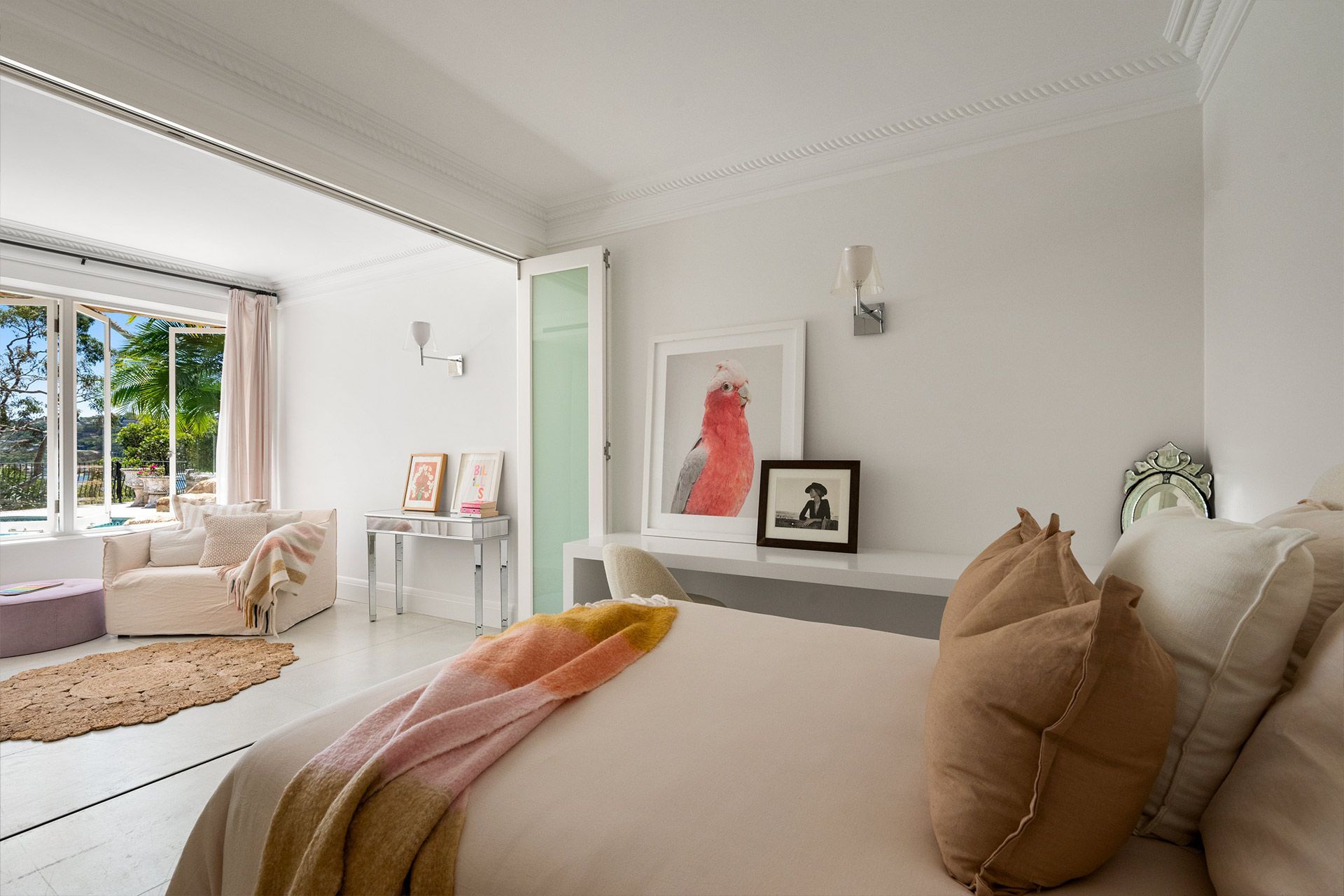 There is a large bed in the middle of the room.