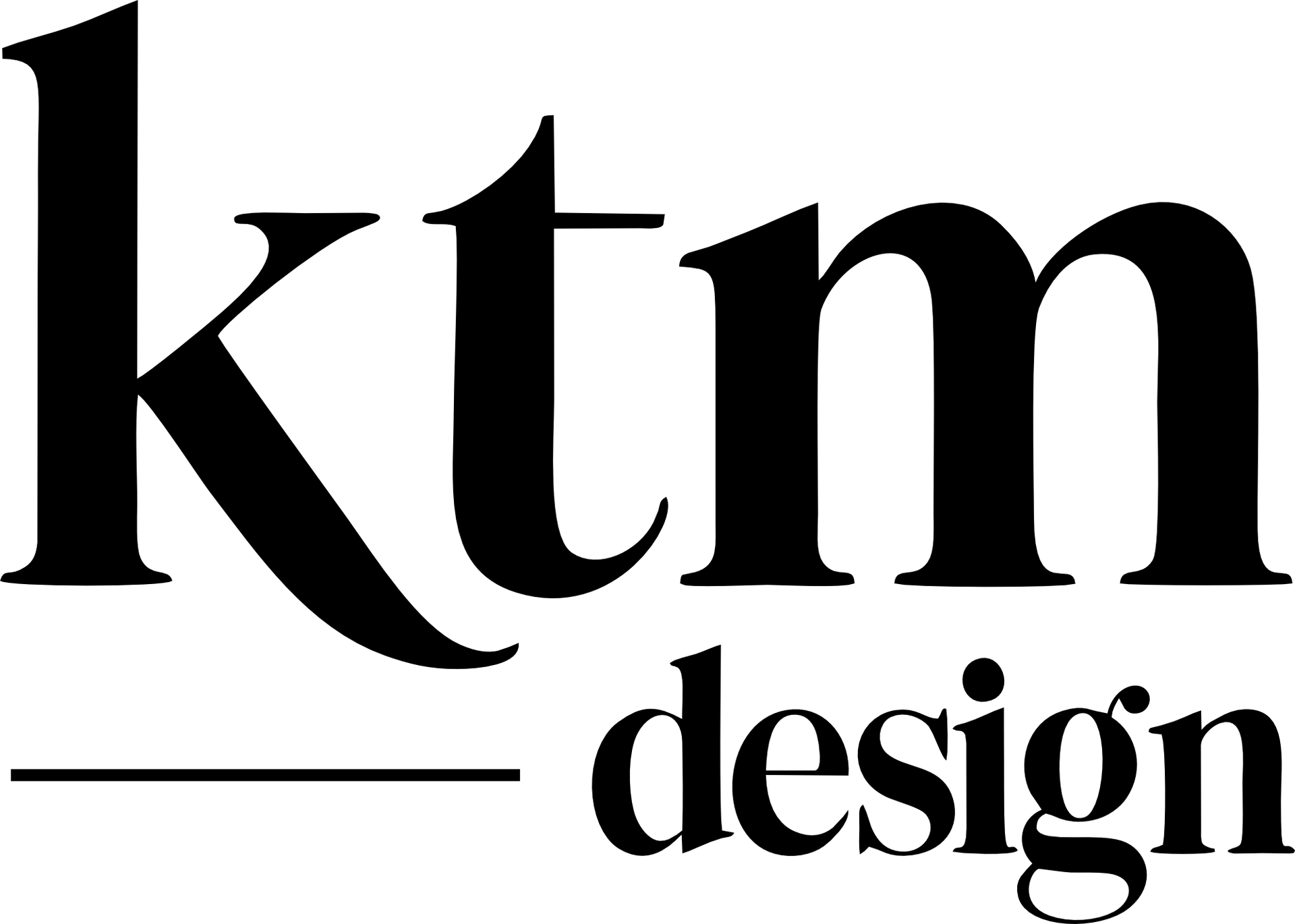A black and white logo for ktm design on a white background.