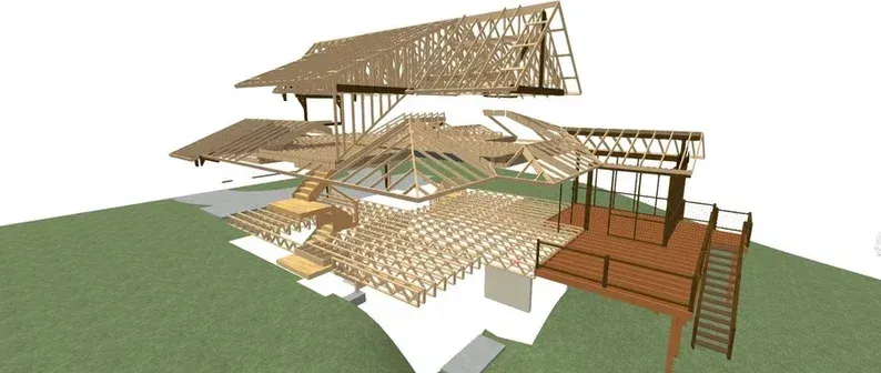 A computer generated image of a house being built