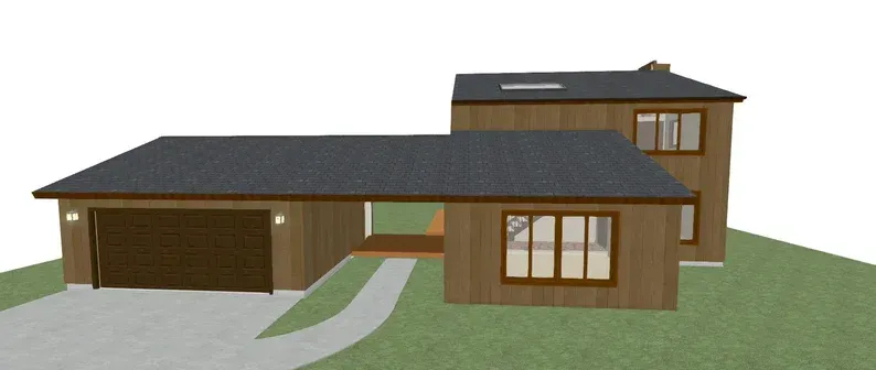 A 3d model of a house with a garage