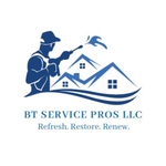 Logo: Blue silhouette of a person pressure washing a house, "BT SERVICE PROS LLC" text below.