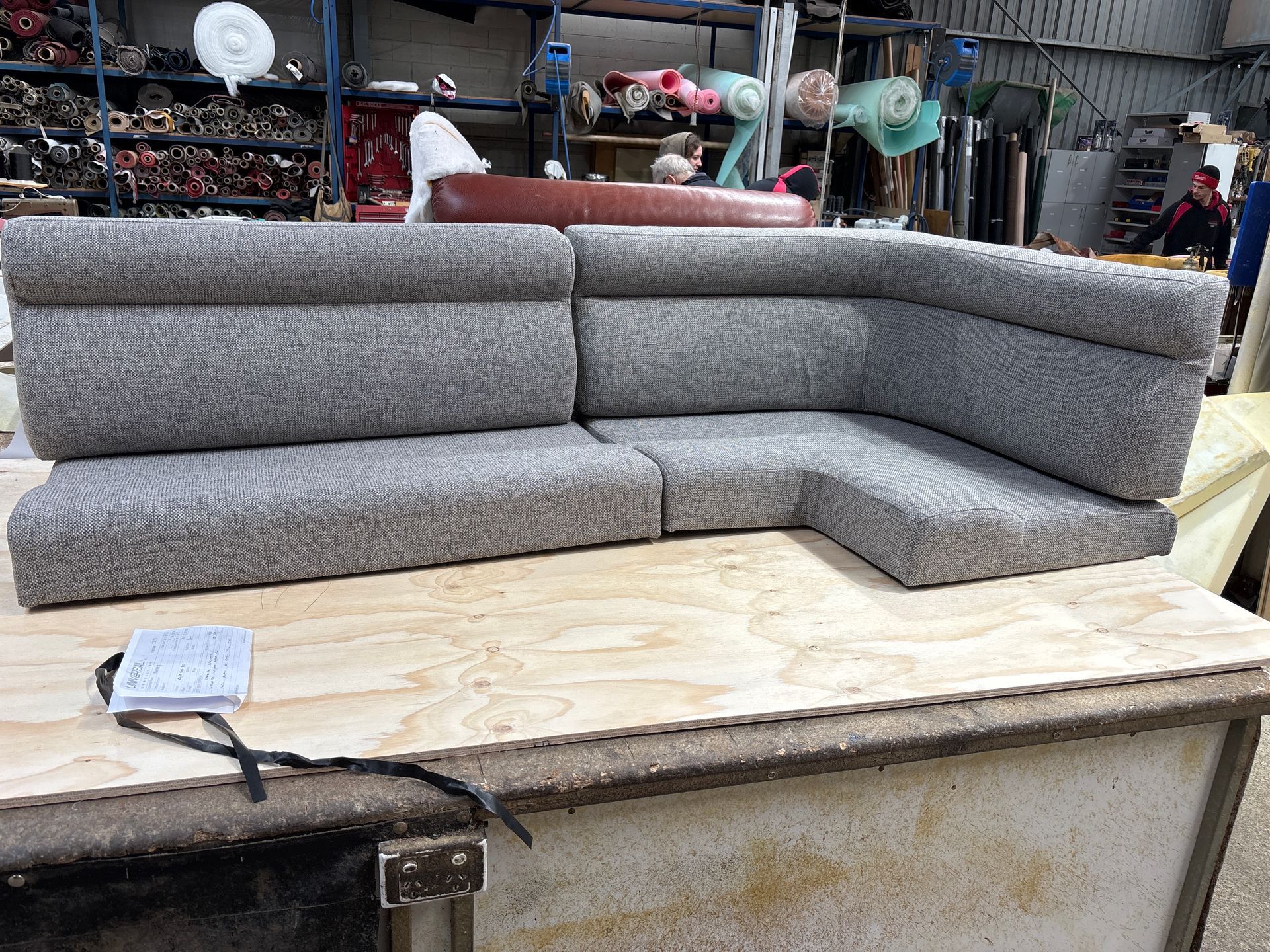 Caravan cushion upholstery in Warwick Noyack Pepper fabric