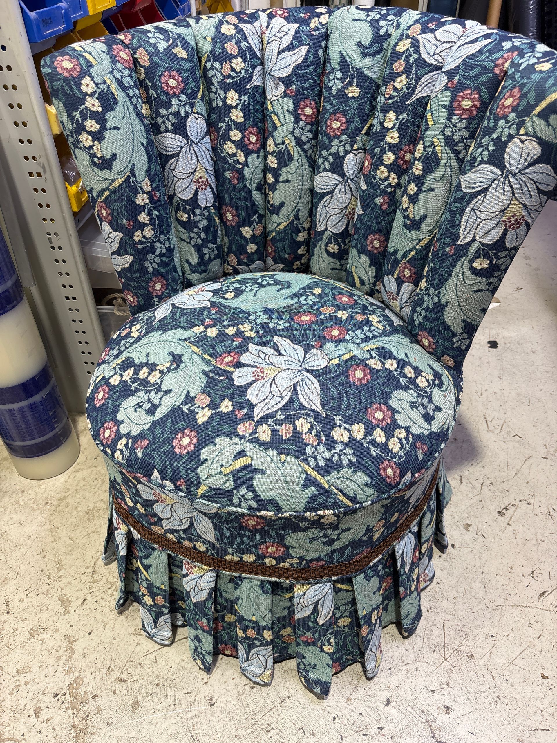Vintage fluted chair with floral tapestry