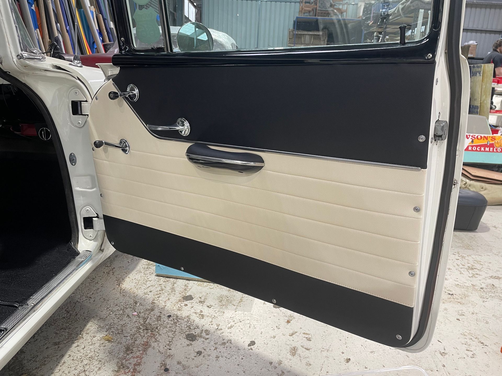 1956 Chev black and beige custom door trim