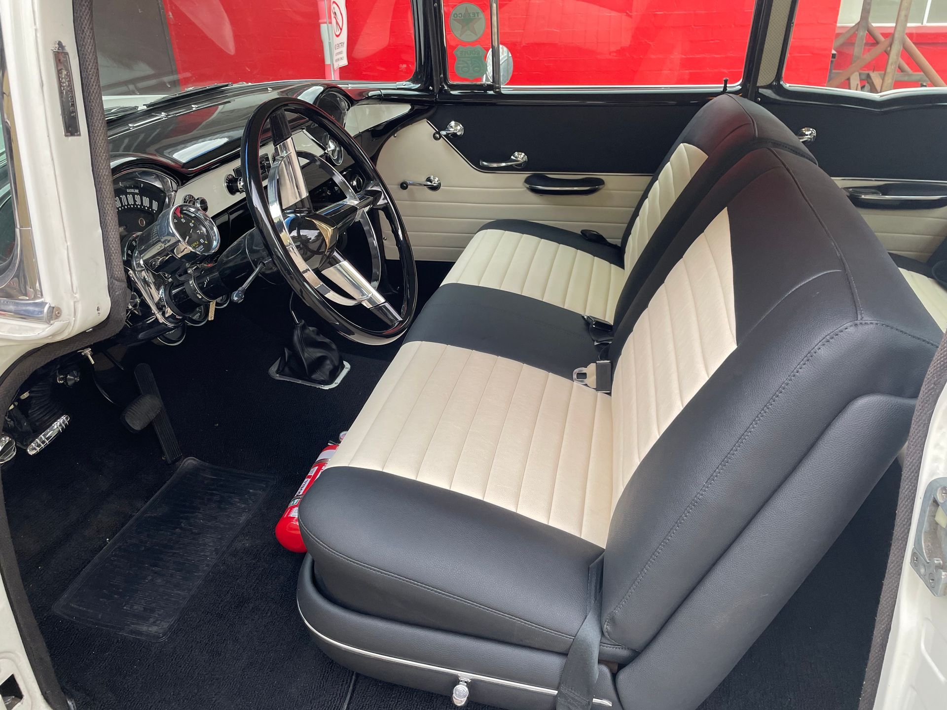 1956 Chev black and beige custom front bench seat