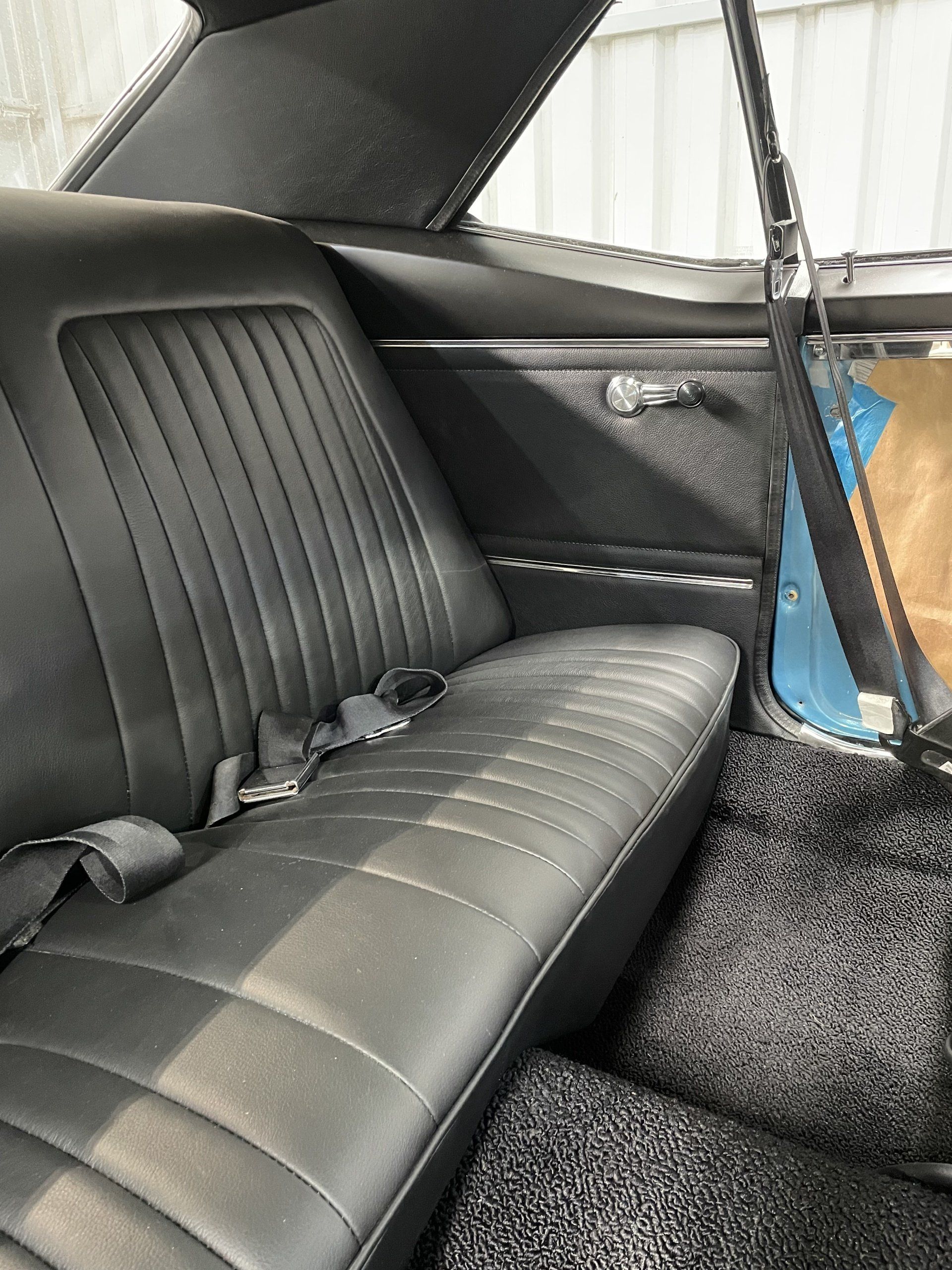 1967 Camaro black leather rear seat and floor carpet