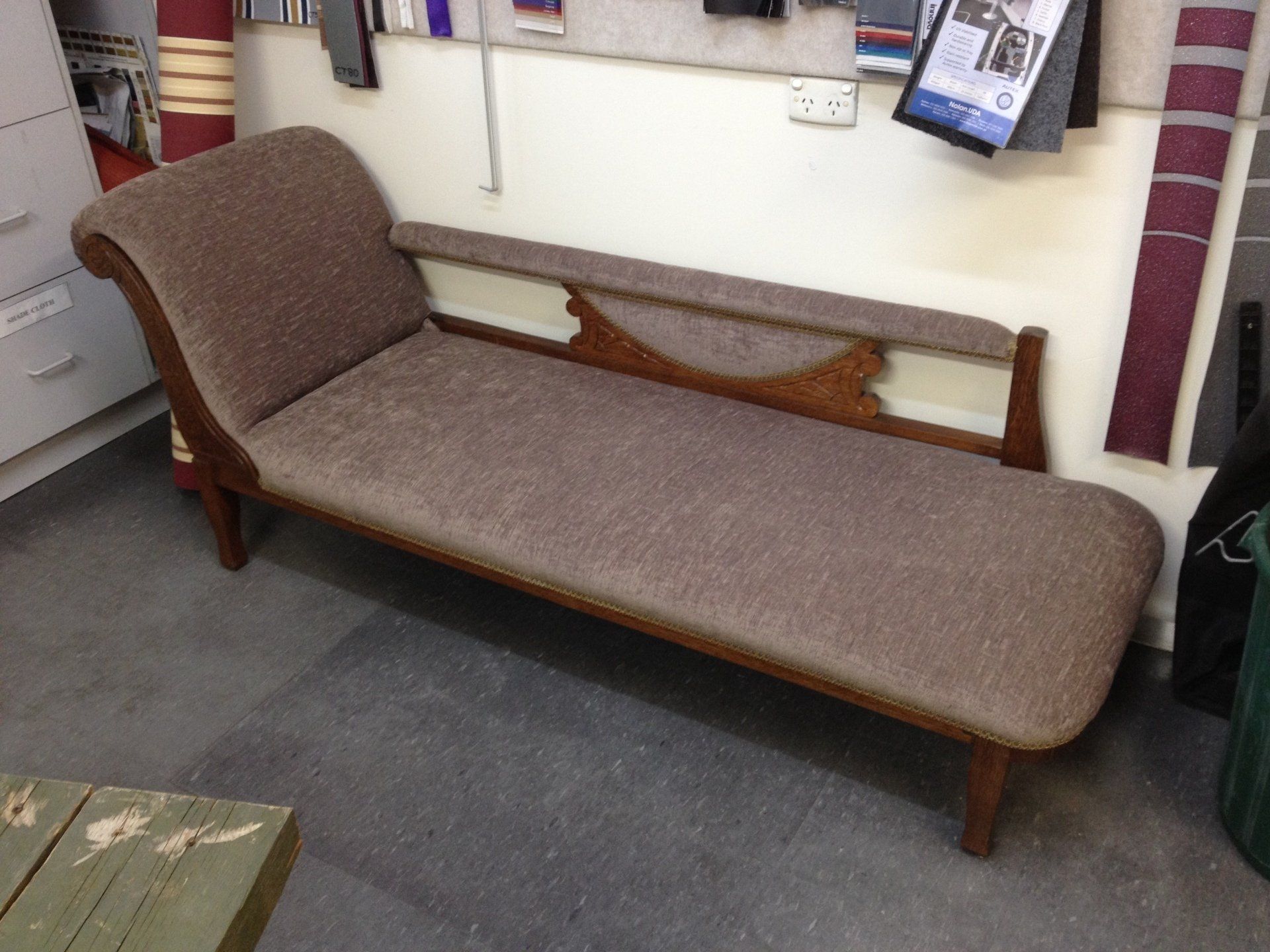 Antique brown fabric miners lounge