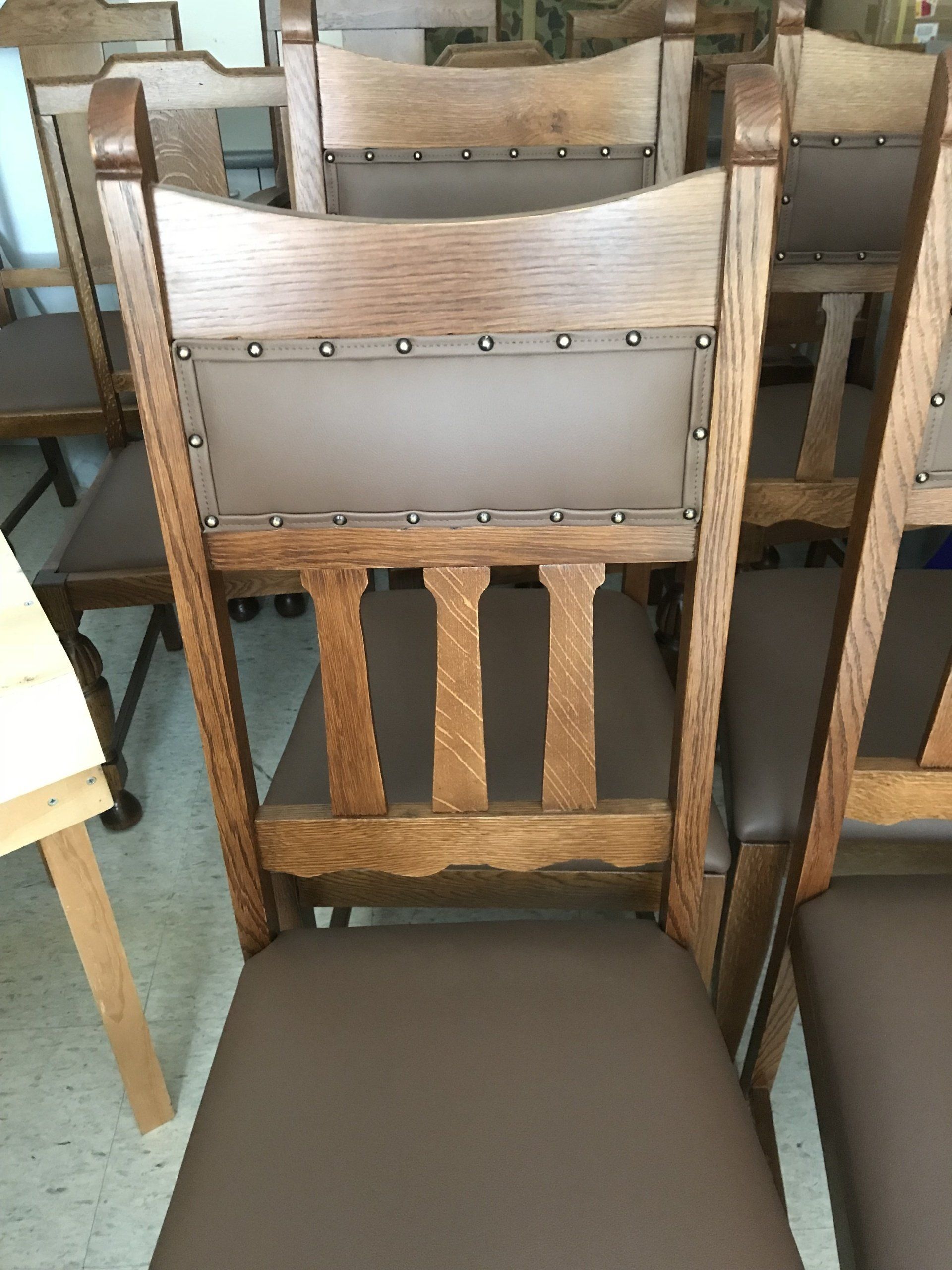 Antique Chippendale style dining chair with brown leather covering set