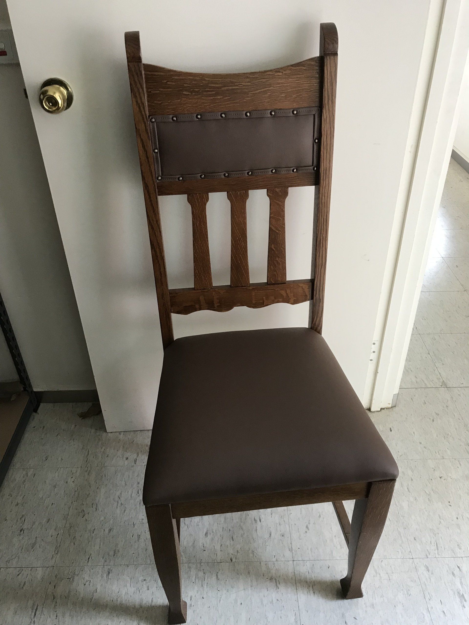Antique Chippendale style dining chair with brown leather covering