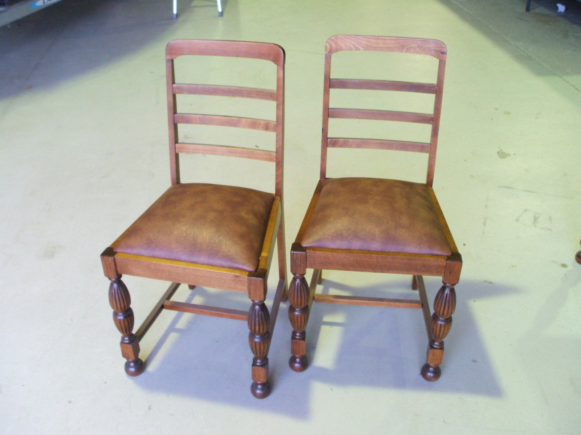 Antique Timber Dining Chairs With Upholstered Vinyl Seat Base