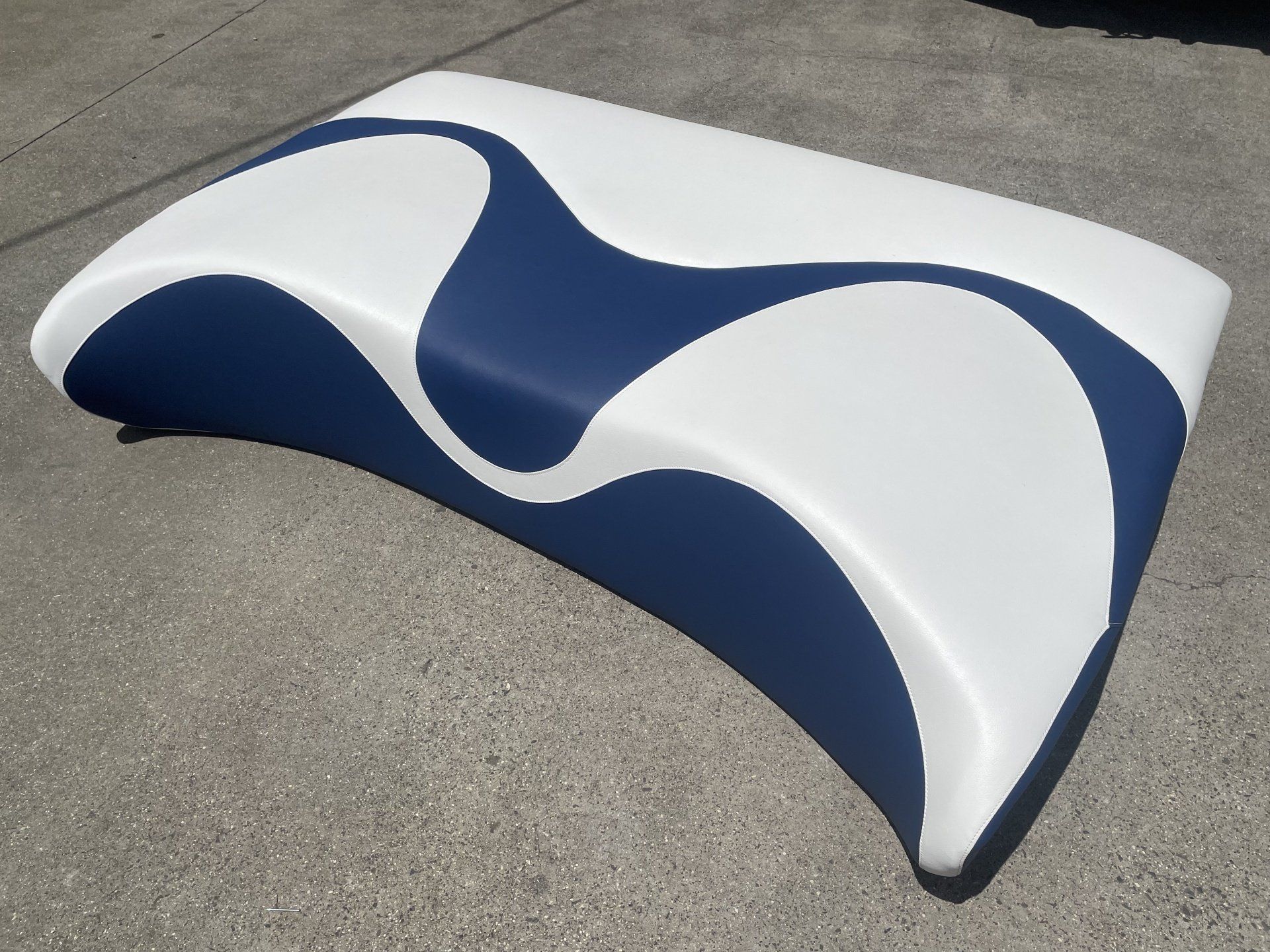 Blue and white marine vinyl full refurb on sundeck