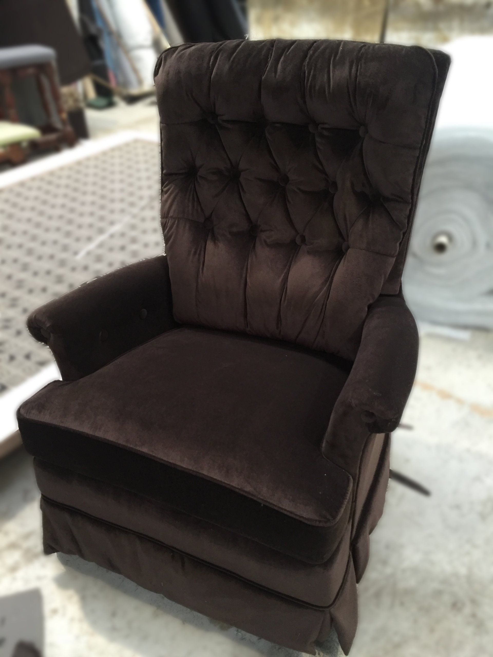 Brown velvet deep diamond buttoned recliner chair