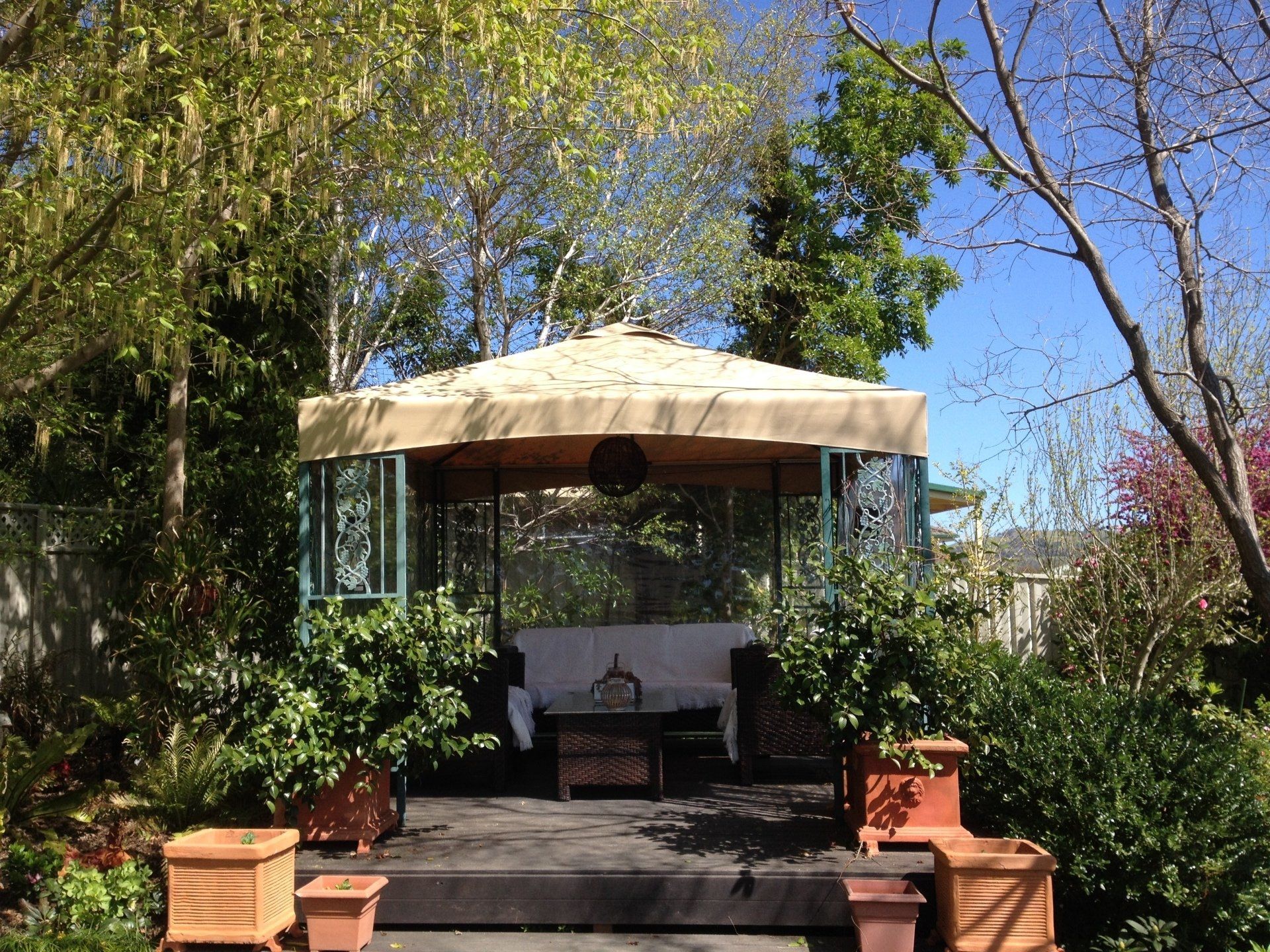 Canvas top on garden gazebo