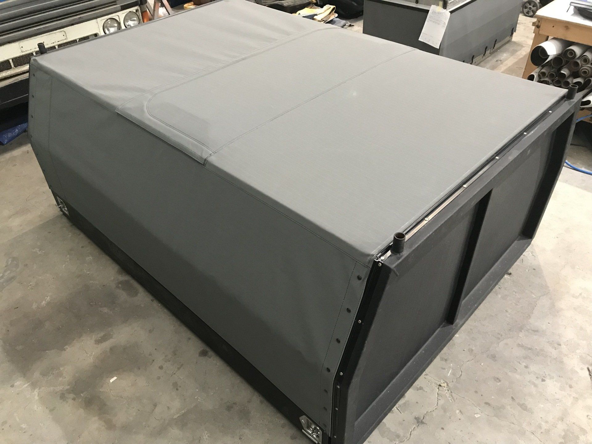 Canvas ute canopy with roof zip on frame