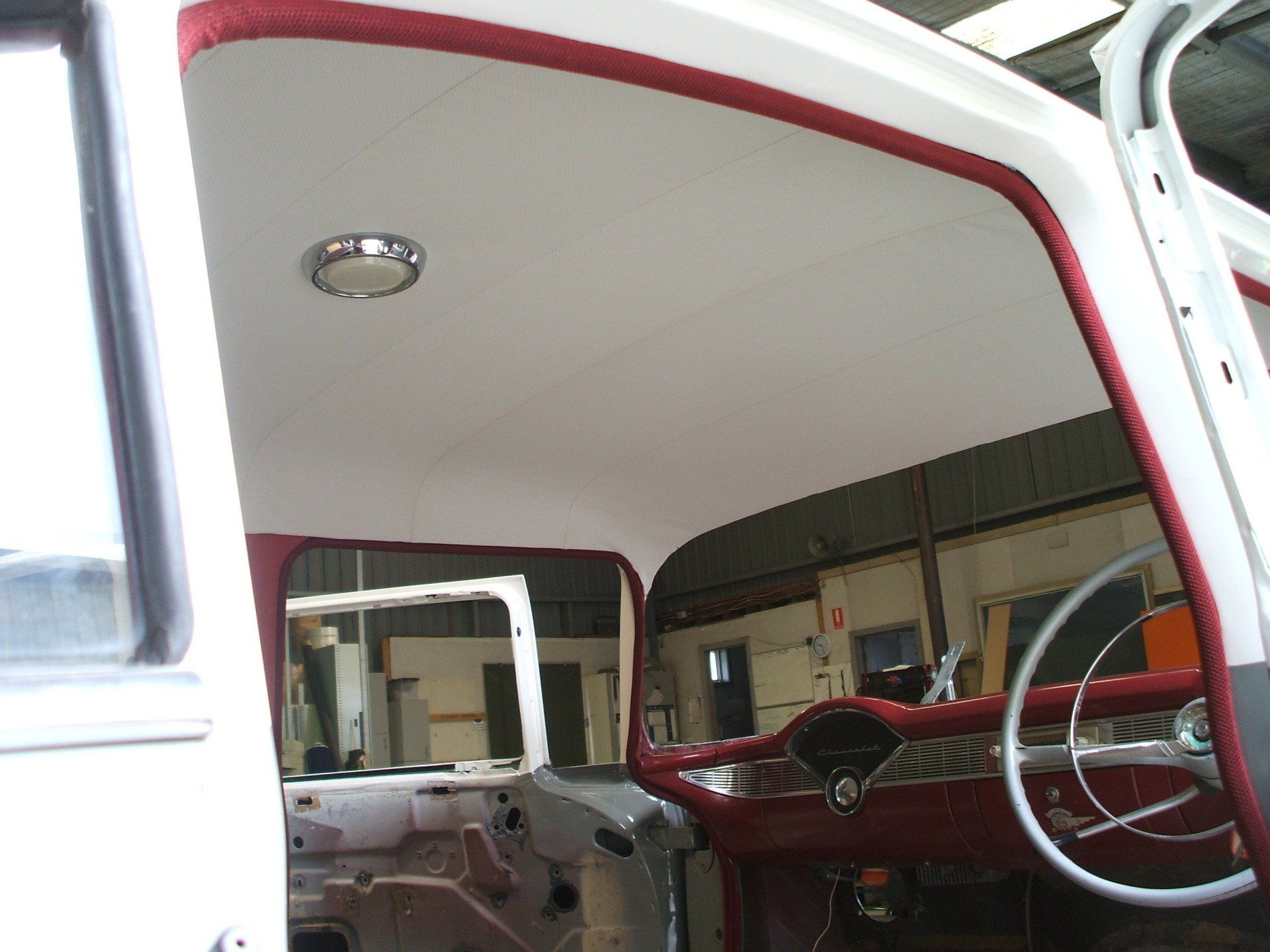 Chevy white vinyl ribbed headlining and windlace
