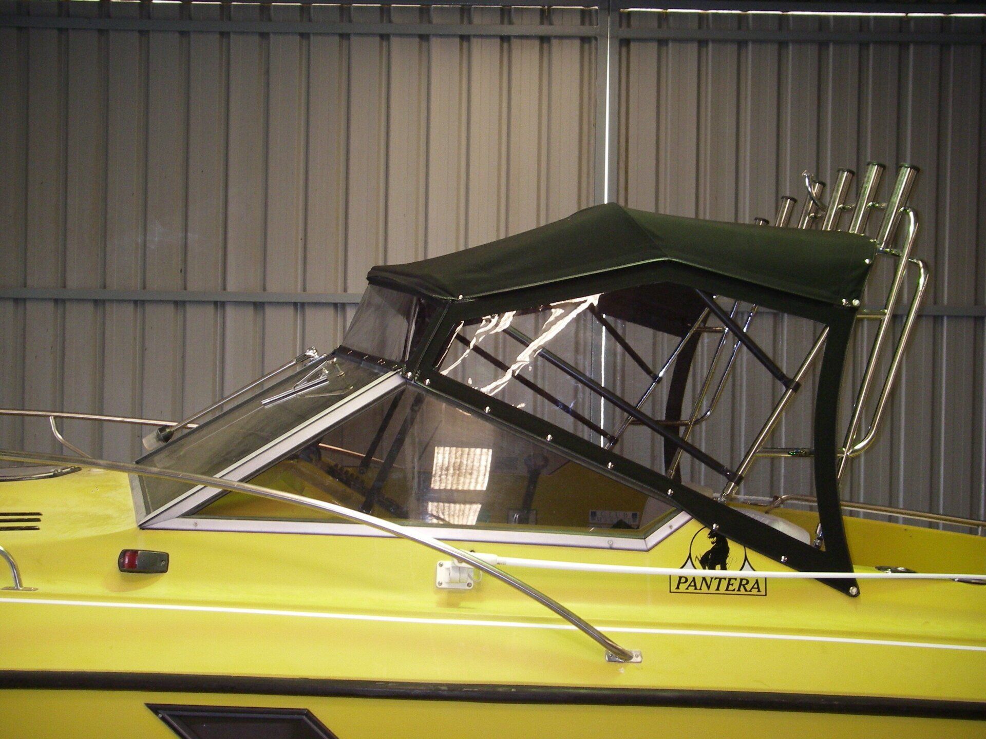 Cox Craft Pantera Bimini, Clear Front and Side Curtains with Rod Holders