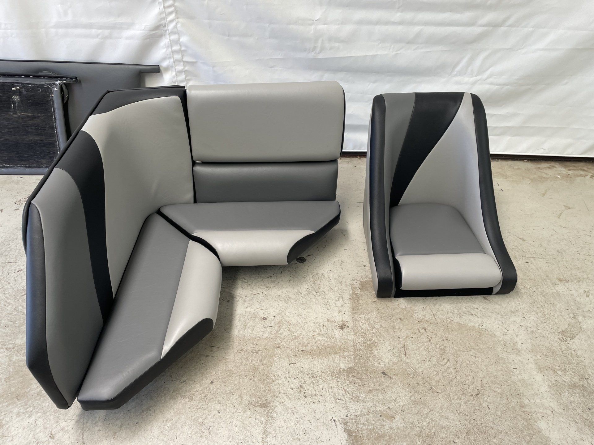 Customised marine vinyl driver's seat and observer's lounge