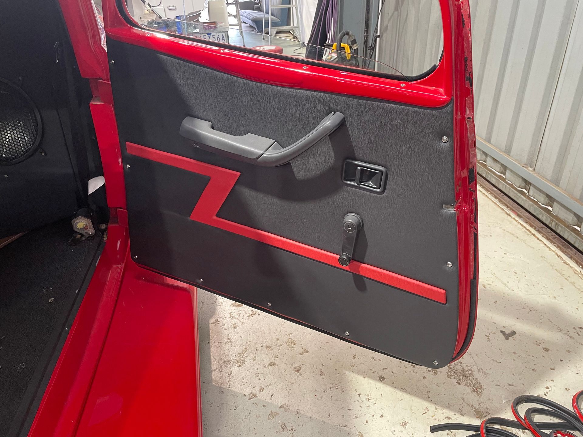 Ford Hotrod custom black door trim with red flash