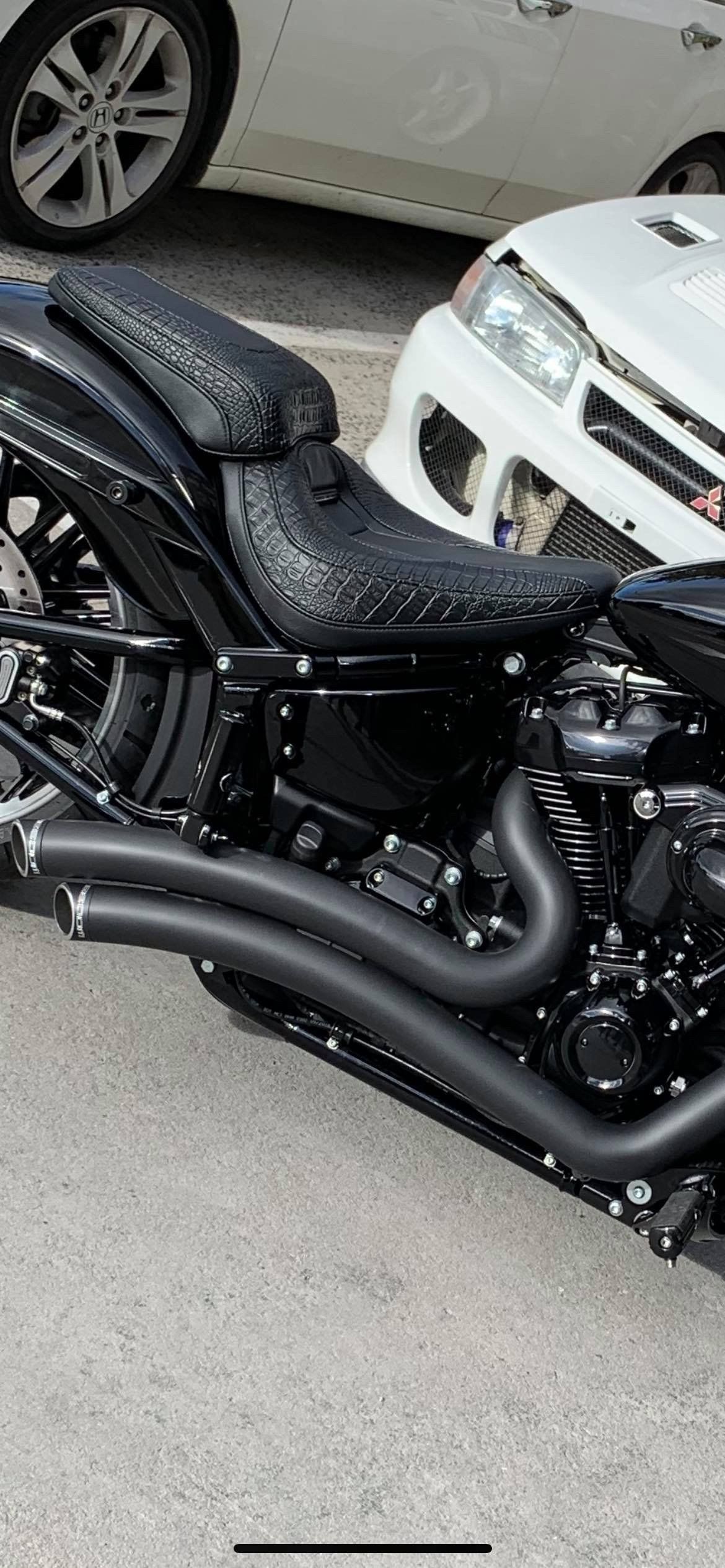 Harley Davidson custom black seat with croc skin pattern