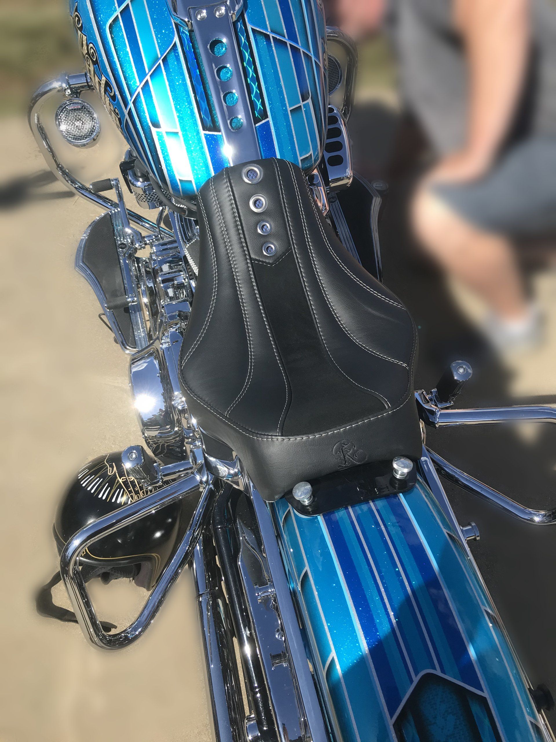 Harley Davidson seat black suede and vinyl with eyelets and stitched