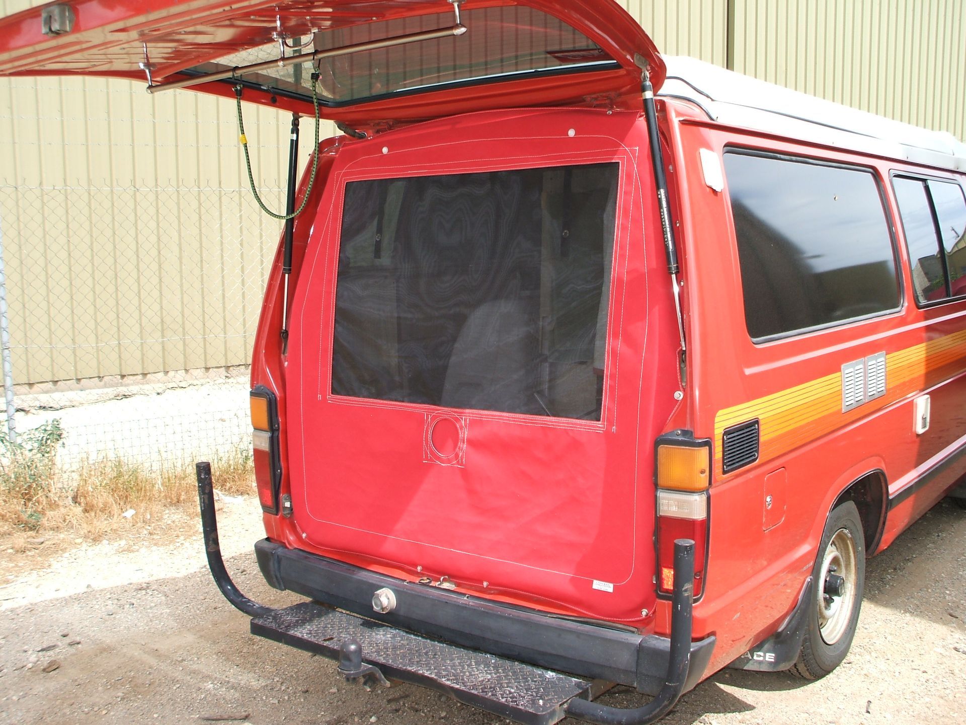 Hiace campervan rear canvas curtain with mesh