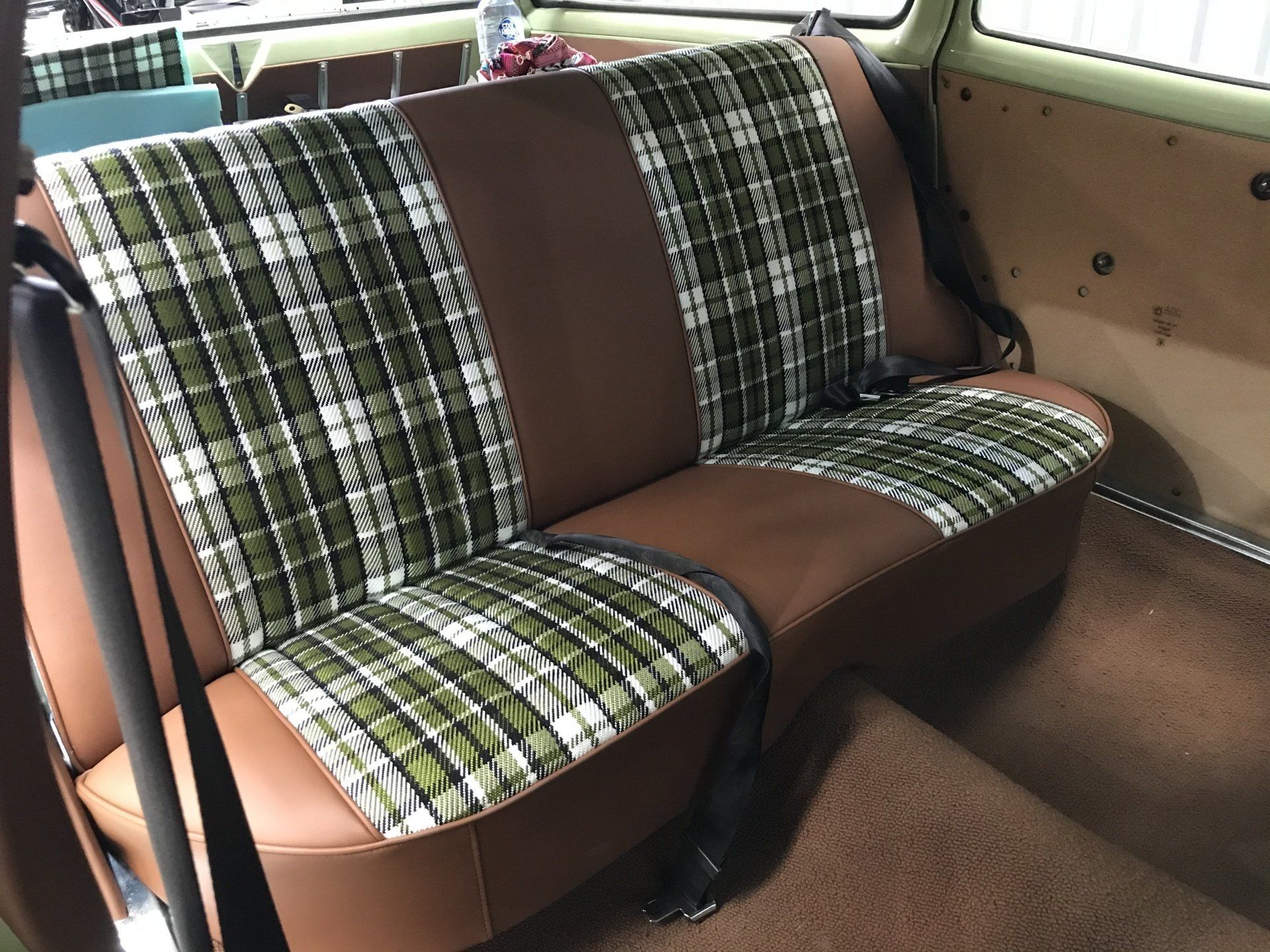 Kingswood brown bench seat with tartan insert