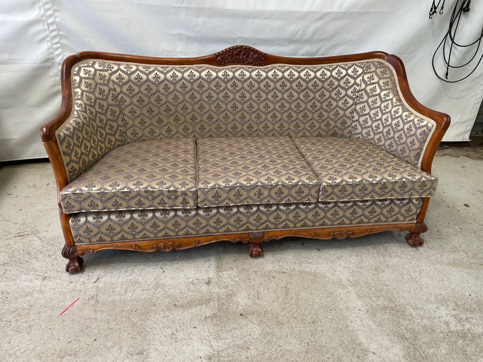 Polished timber 3 piece antique lounge set - three seater