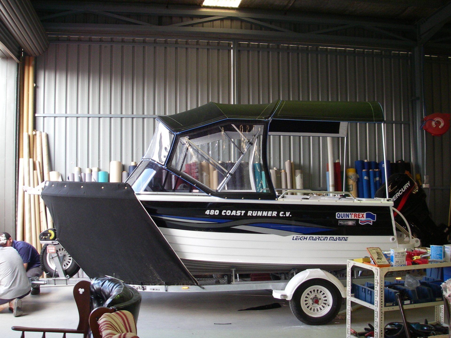 Quintrex 480 Coast Runner with Stone Guard, Bimini, Rear Awning, Clear Front and Side Curtains