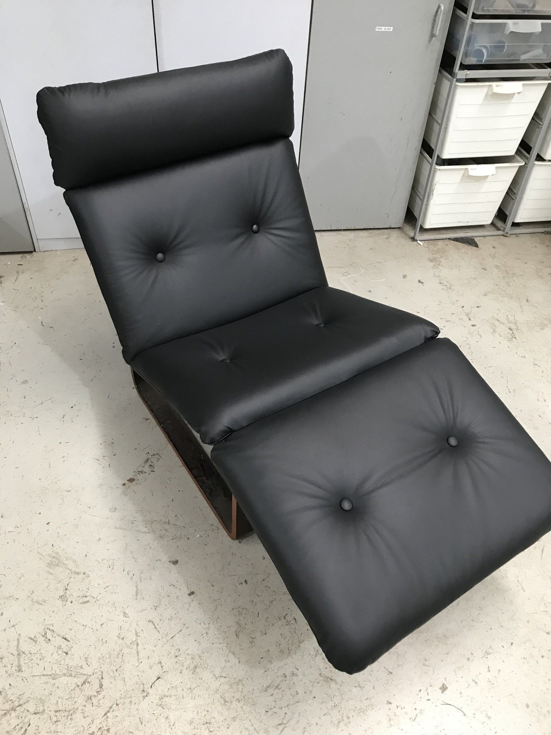 Retro 70s black leather lounge chair