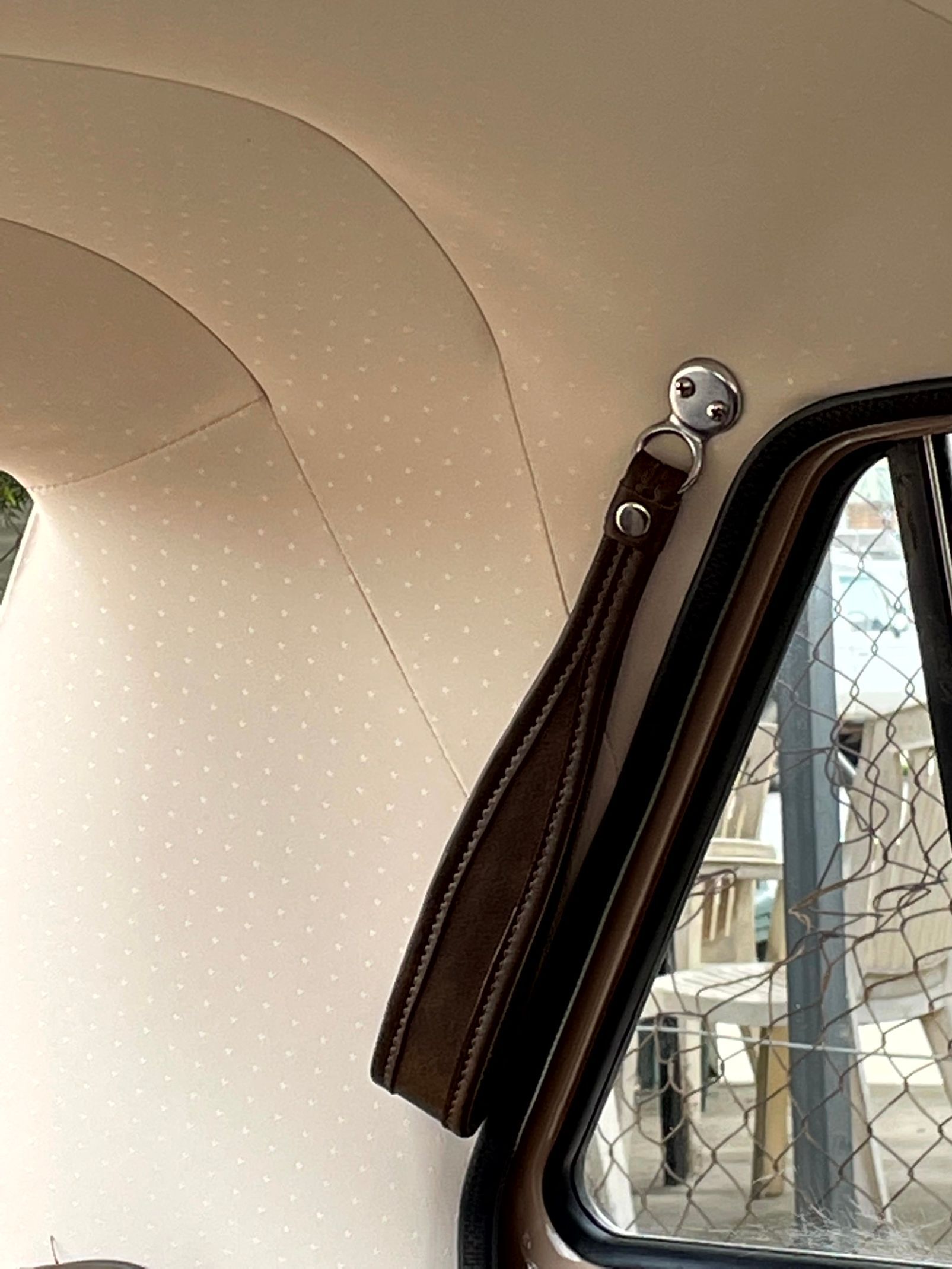 Ribbed vinyl roof lining with panic strap