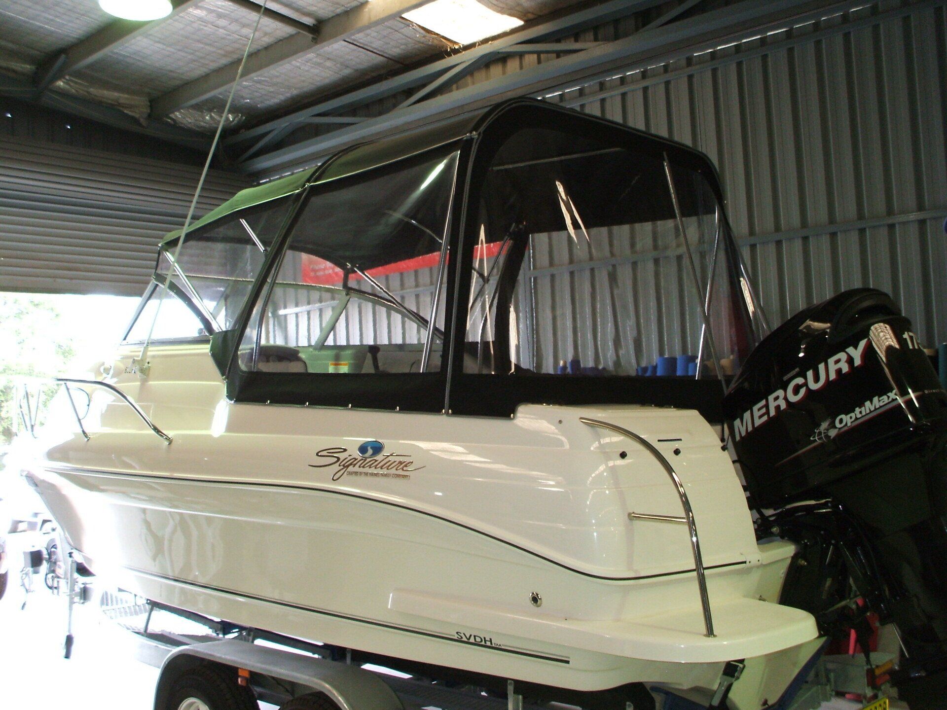 Signature 632F Bimini, Clear Front and Side Curtains with Rear Camperback