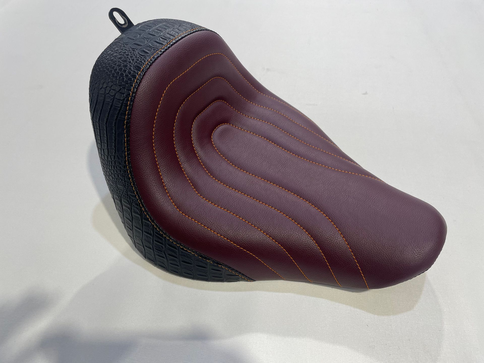 Custom Harley Davidson motorbike seat honeycomb suede and black vinyl