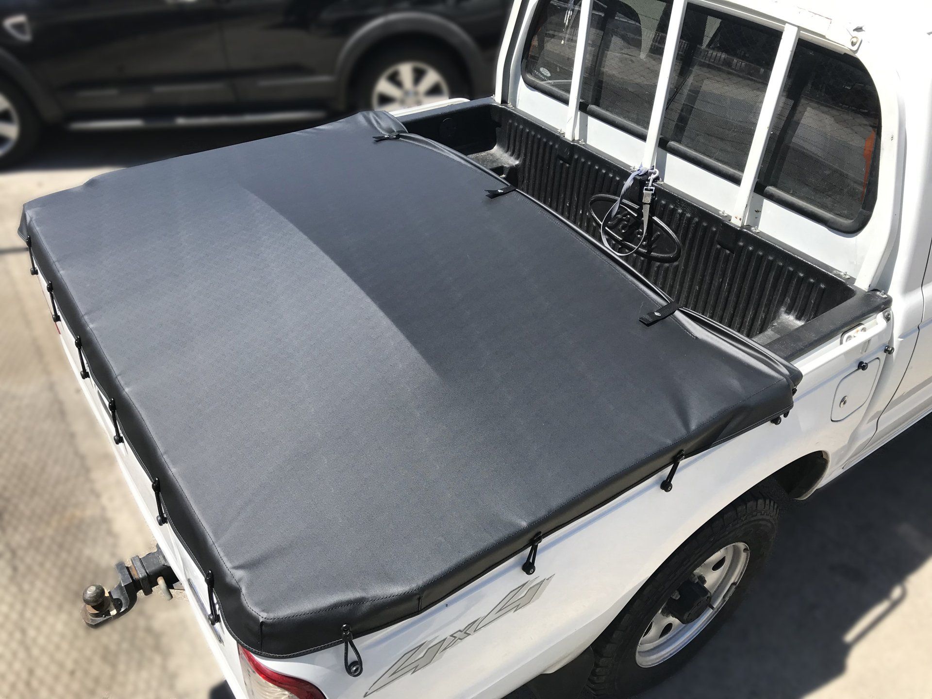 Tonneau with openable front for dog (open)
