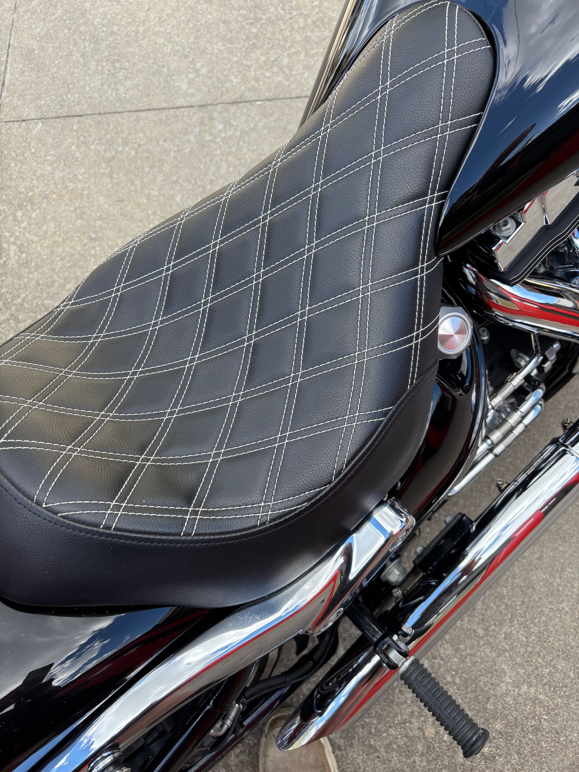 Twin needle diamond stitched custom Harley seat