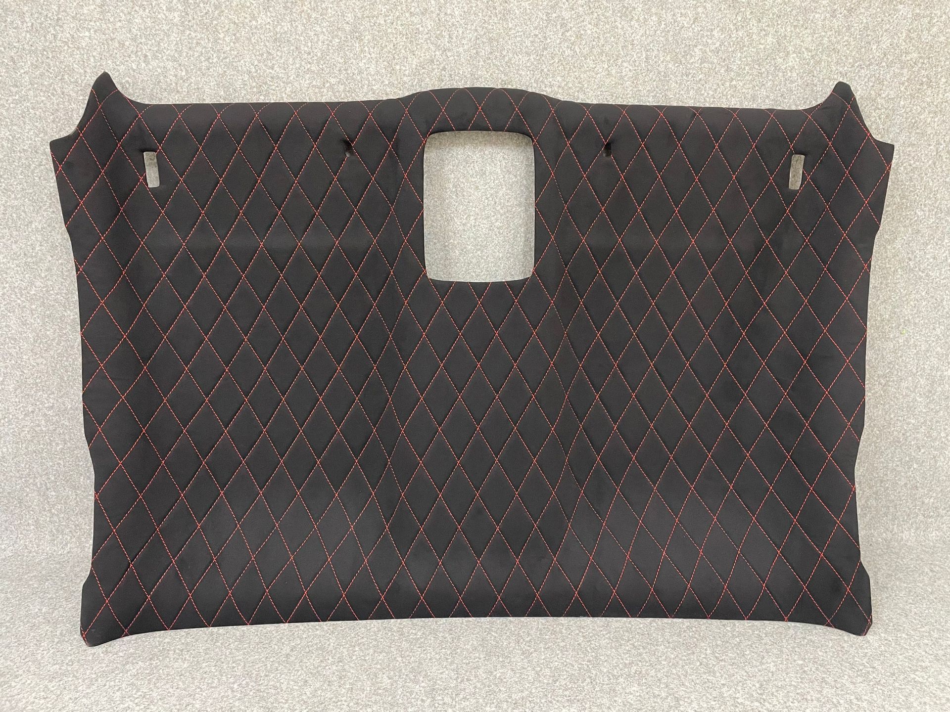 VE Commodore ute black suede-Alcantara roof lining with red cross stitch pattern