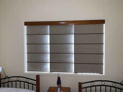 fabric panel blinds in bedroom