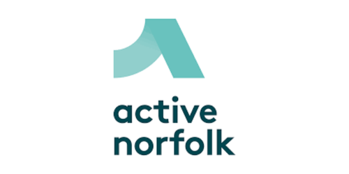 Active Norfolk logo: Teal abstract shape over the words