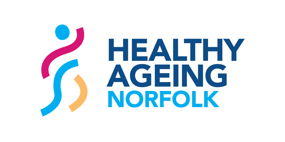 Healthy Ageing Norfolk logo: multi-colored floral design next to text.