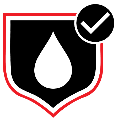 a shield with a drop of water and a check mark on it .