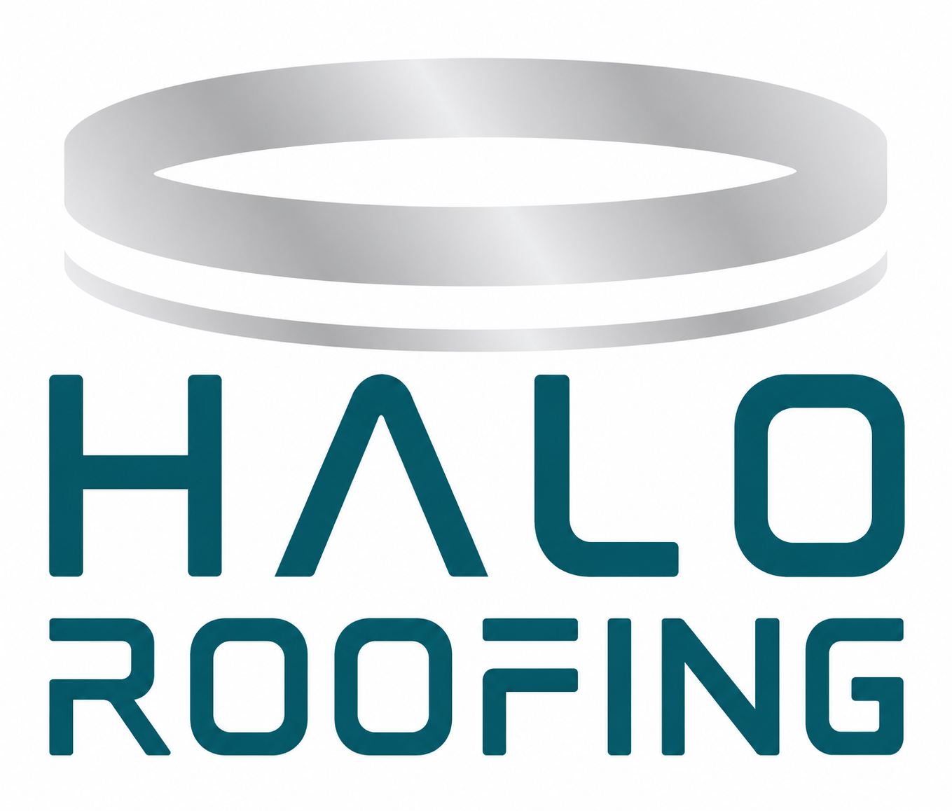 HALO Roofing logo with a gray roof ring icon and teal text on white background